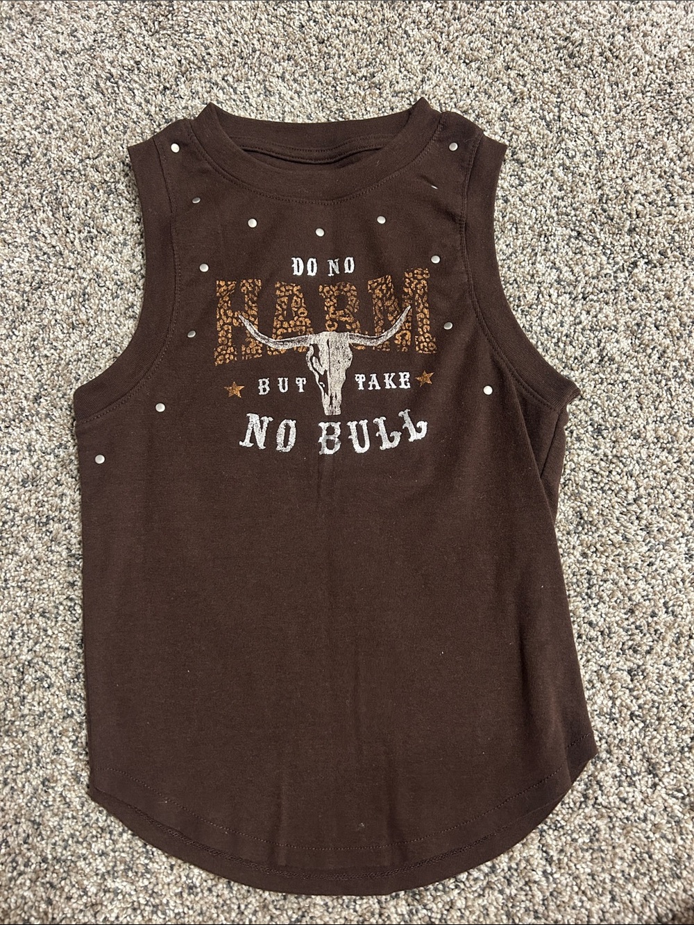 Women’s  Brown Sleeveless Graphic Tank - 'No Bull'